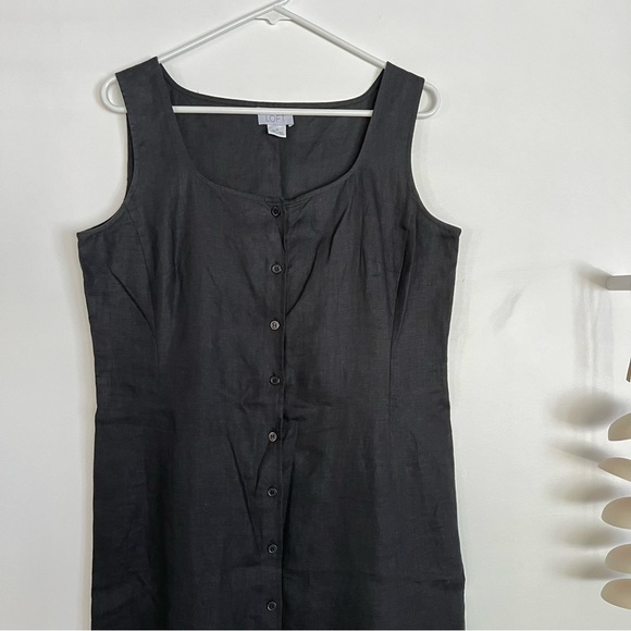 Ann Taylor Loft black linen maxi sleeveless button front ruffle hem dress 10 - Picture 4 of 9